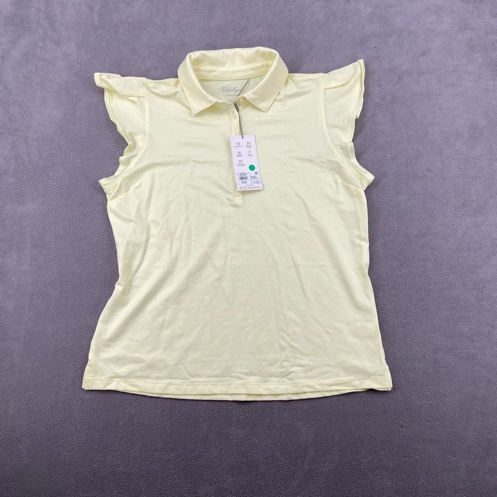 Walter Hagen Clubhouse Flutter Sleeve Golf Polo Shirt Women Large Yellow Stretch